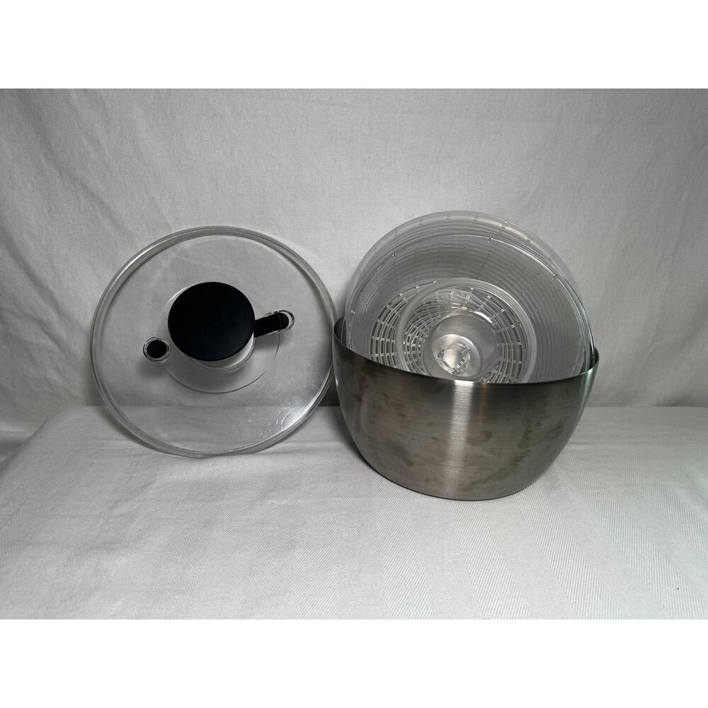 OXO Stainless Steel Salad Spinner with Locking Lid Rubber Bottom - GUC - Picture 3 of 5